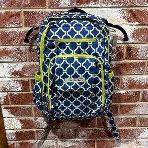 Ju-Ju-Be BRB Navy and Lime Patterned Diaper Backpack With Changing Pad DiaperBag